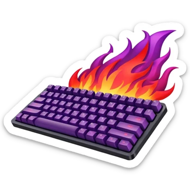 Purple-colored cool mechanical keyboard 65% in red-greenish fire flames in the background. sticker