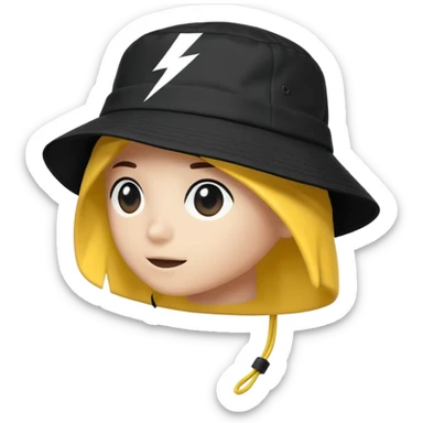 A streetwear-style bucket hat with a small lightning bolt on the side, minimalistic design sticker