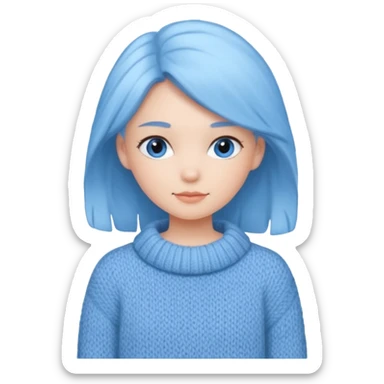 sky-blue Girl's wool sweater with light fabric folds and soft shading, casual style, Knitten.only wool sweater. sticker