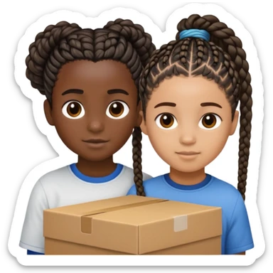 Realistic black girl with box braids and light skin boy with short curly hair sticker
