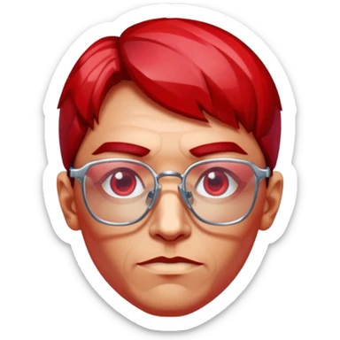 A single red crystal gemstone character wearing glasses,  irregular with faceted very sharp sides,, , high detail, sticker