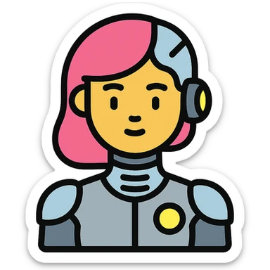 futuristic cyborg girl with metallic features and glowing accents sticker