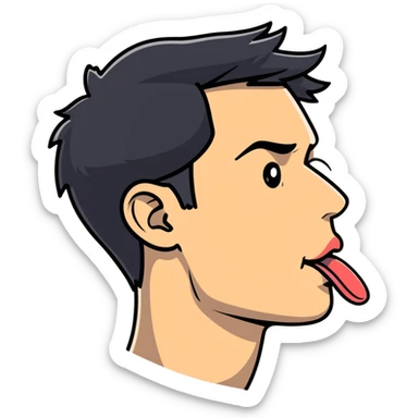 clear side profile of a man sticking his tongue out, complete side view showing the side of face sticker