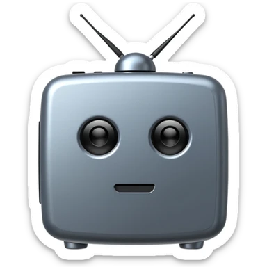 A 2d TV box facing the camera that reads AI that has antennas on it. It has no face. sticker