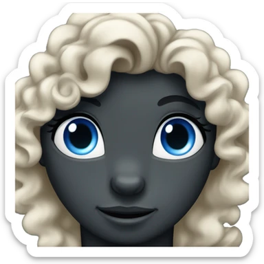 Black cute face of a horse with a women face curly hair and blue eyes sticker