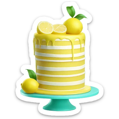 Isolated realistic layered lemon cake on tiffany blue cake stand. sticker