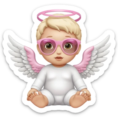 a baby animal with white angel wings and pink sunglasses on sticker