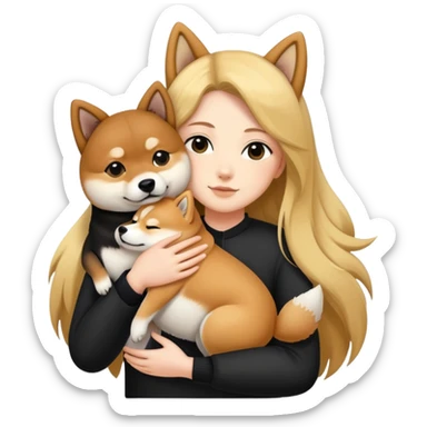 long hair kendall hugs a Shiba inu and a black shiba inu sticker