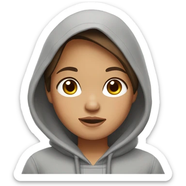 Brown hairs philipina girl in grey hoodie indoors sticker