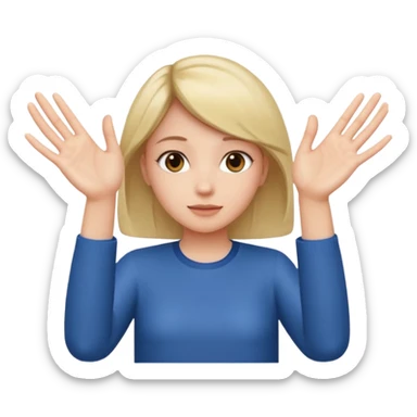 Girl with two hands in front out palms facing upwards and hands in front of her LOWER and her left hand slightly lower than her right hand sticker