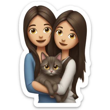 Two long hair brunettes with two cats in hands sticker