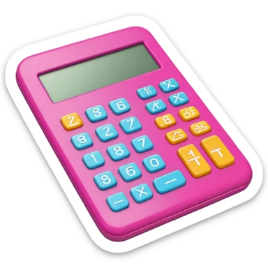 3D iPhone style emoji of a calculator with numbers on display, symbolizing calculation, vibrant colors, isolated on white background, soft shadows, high detail, playful and cute. sticker