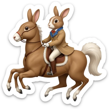 Exciting rabbit galloping on the back of 4 legs horse sticker