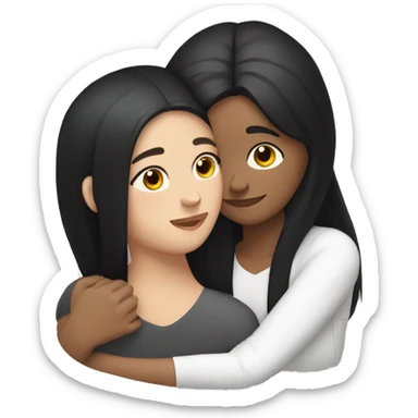 Lesbian with long black hair and white skin hugging her girlfriend from behind sticker