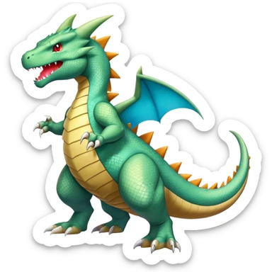 Shiny Exotic Colorful epic Tyranitar-Charizard-Dragonite-Salamence-Drudigon-Haxorus-Fakémon-hybrid-creature (full body)  sticker