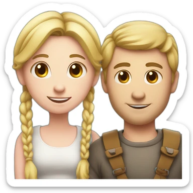 White Man loves woman with pigtails with a heart in between them, symbolizing their love sticker