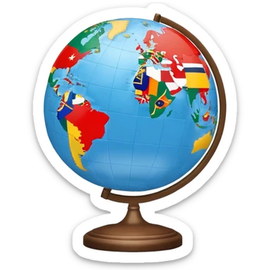 A globe showing Earth with small country flags around it or embedded on the continents sticker