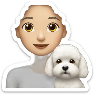 mujer piel blanca pelo largo negro y perro bichon blanco sticker