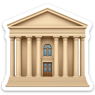 Minimal 3D emoji style government ministry building, classical architecture with columns and triangular roof, official state institution, neutral beige stone, clean shading, financial institution icon, isolated on transparent background, professional, no flags, no text sticker