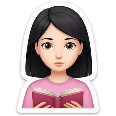Chica de pelo negro con camisa rosada leyendo un libro sticker