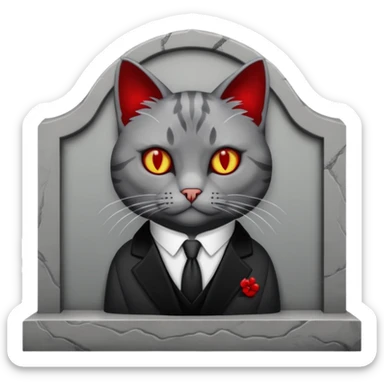 cat corleone mafia, red eyes, grave sticker