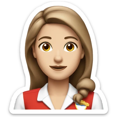 White stewardess in red uniform with long brown hair and brown eyes sticker