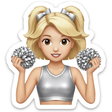 Cheerleader with blonde hair down holding Pom Pom’s wearing all silver and glitter sticker