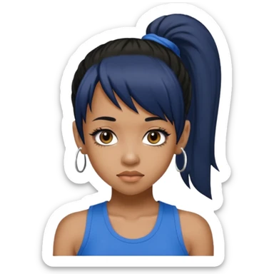 Lisa Left Eye Lopes black ponytail hair, blue tank top sticker