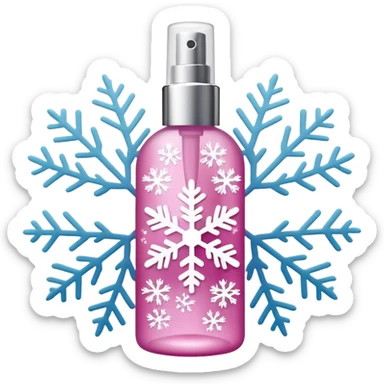pink body mist bottle with white snowflakes sticker