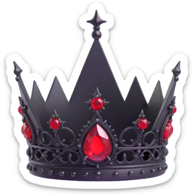black crown with red gems, gothic style, sharp points, intricate filigree sticker
