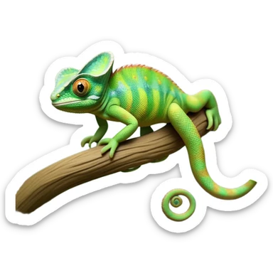 cinematic-chameleon-realistic-full-body-climbing-emoji,-slender-body-gripping-a-twisting-vine-with-prehensile-feet,-scaly-green-skin-shifting-shades-with-its-environment,-large-bulging-eyes-rotating-independently,-delicate-coiled-tail-curling-behind,-long-tongue-slightly-protruding-as-if-ready-to-strike,-simplified-yet-realistic-focused-features,-highly-detailed,-glowing-with-an-ethereal-forest-light sticker