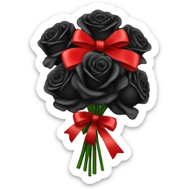 bouquet of black roses tied with a red bow sticker