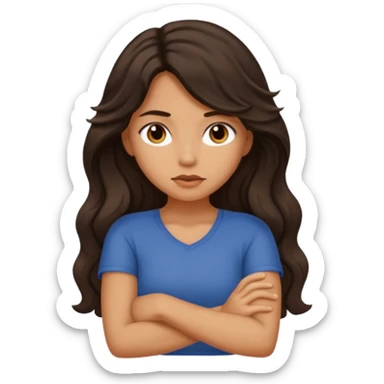 Slightly tan girl dark long wavy hair crossing her arms with slight pout sticker