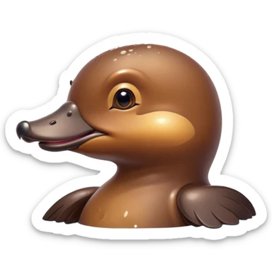 Cinematic Cute Platypus Portrait Emoji, Head tilted playfully and inquisitively, featuring a glossy brown fur with a charming, flat duckbill and round, sparkling eyes brimming with quirky wonder, Simplified yet irresistibly adorable features, highly detailed, glowing with a warm, friendly glow, high shine, affectionate and whimsical, stylized with a touch of aquatic playfulness, bright and endearing, soft glowing outline, capturing the essence of a mischievous yet lovable platypus, so playful it feels like it could waddle out of the screen into your arms! sticker
