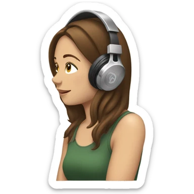 White brunette girl listening to music sticker