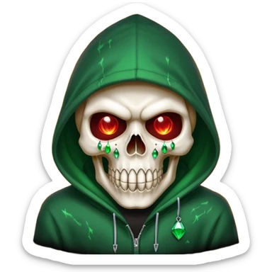 Bro I wanna skull with hoodie on the hoodie has to be on fire and I want matrix blood with the codes and weird numbers spilling out eyes and mouth almost give him a diamond grill in his mouth make it shinny where is the matrix symbols  sticker