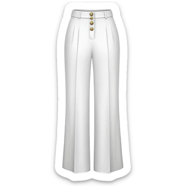 only the white palazzo pants garment, moderate wide leg dress pants, formal with button, isolated flat lay, no human, no model, just the clothing item on white background sticker