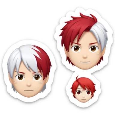 Emoji face with Shoto Todoroki's split hair - left side red hair, right side white hair, like the character from My Hero Academia sticker