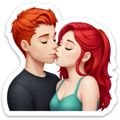 Girl with bright red hair kissing her boyfriend sticker