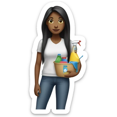 Brown girl with long black hair cleaning sticker