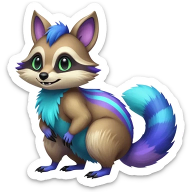Iridescent Neon Green-Cyan-Blue-Purple-gradients Tanuki-Numbat-Sergal-fusion-hybrid-animal-creature, full body sticker