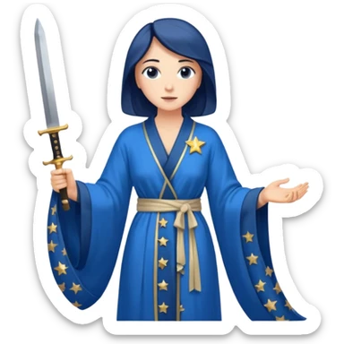 An upright Europe (a tall woman), wearing a blue, flowing robe with stars on the hem, and behind her stands Chancellor Merz, holding a knife toward her back sticker