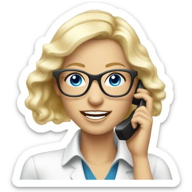  Elegant real blonde lady with glasses happy blue eyes talking on a phone  sticker