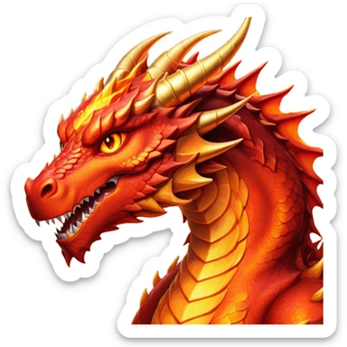 cinematic-noble-fierce-fire-dragon-portrait-emoji,-poised-and-imposing,-with-a-muscular,-scaled-body-ablaze-in-fiery-hues-of-crimson,-molten-orange,-and-molten-gold,-and-intense,-burning-eyes-that-mirror-the-heart-of-a-volcano;-rendered in detail sticker