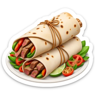 Cinematic Realistic Gyros Dish Emoji, showcasing succulent, spiced meat wrapped in pita with fresh vegetables rendered with lifelike detail and dynamic, appetizing lighting. sticker