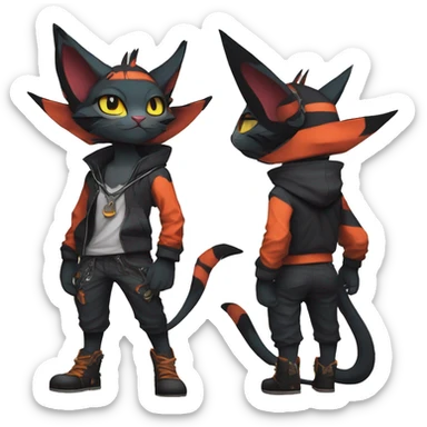 Cool Anthro Noivern-Litten-Sphynx-Pokémon with edgy stripes collar punk techwear cool fiddler-hat Full Body sticker