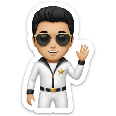 A boy with an Elvis Presley mask with sunglasses (with total black lenses)dressed as Elvis Presley (white dress) sticker