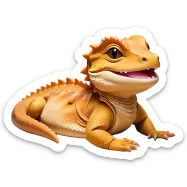 Meme-Worthy Cute Sleeping Bearded Dragon Portrait Emoji, Head resting peacefully with a contented smile, showcasing a delightfully robust build and a luxuriously soft scaled hide in warm earthy tones, eyes shut in a serene, restful nap, Simplified yet hilariously adorable features, highly detailed, glowing with a soft, drowsy light, high shine, relaxed and utterly lovable, stylized with an air of playful laziness, bright and heartwarming, soft glowing outline, capturing the essence of a comically sleepy dragon, so meme‐worthy it feels like it could instantly become the next viral sensation of adorable reptilian slumber! sticker