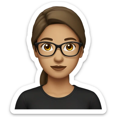 long brown hair girl straight , brown eyes, with glasses, light skin in black t shirt sticker