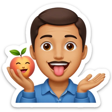 Generate me a dude clapping a peach with his tongue out happily  sticker